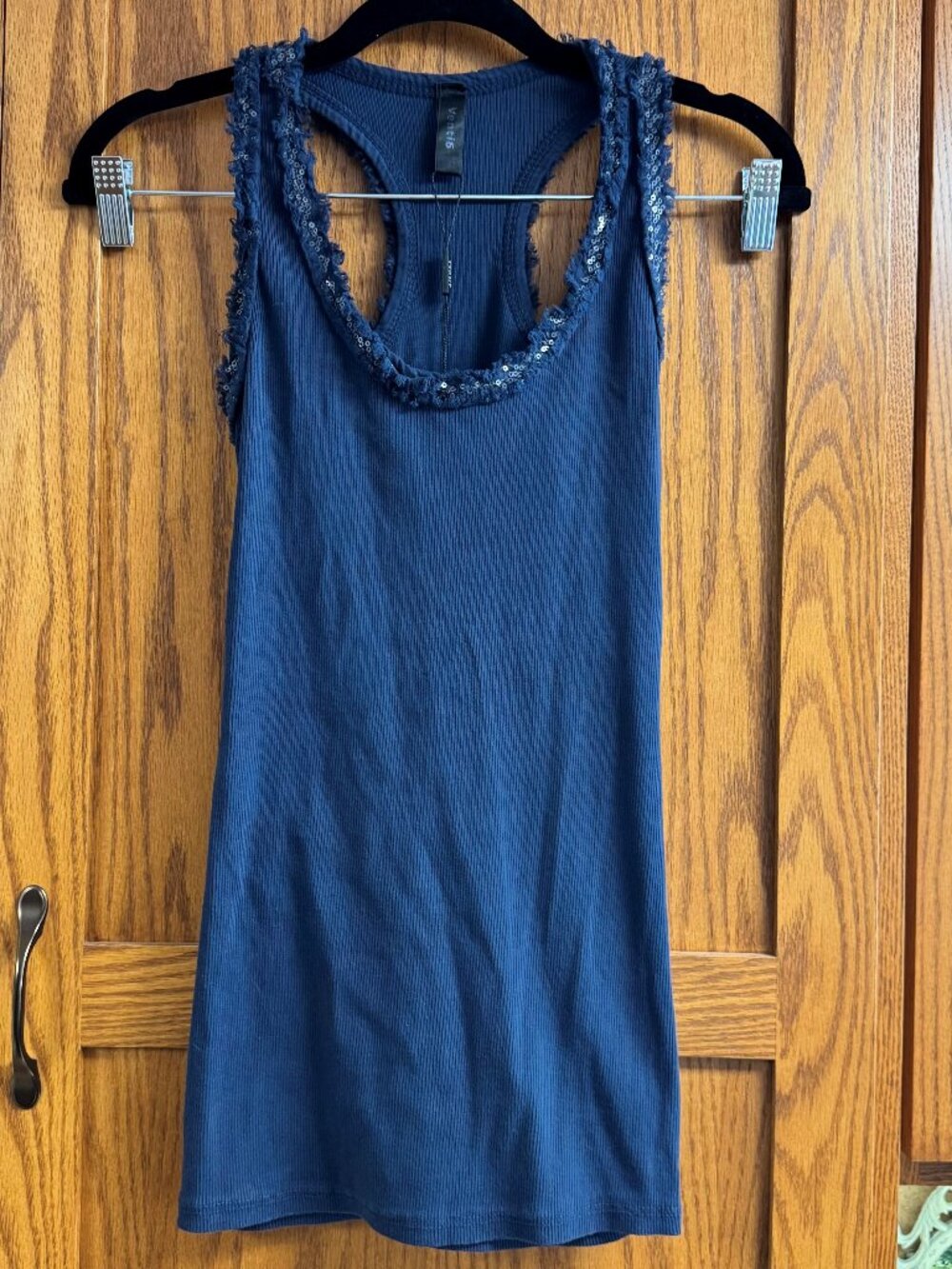 Venti6 Solid Rib Tank Top With Sequin Fringe